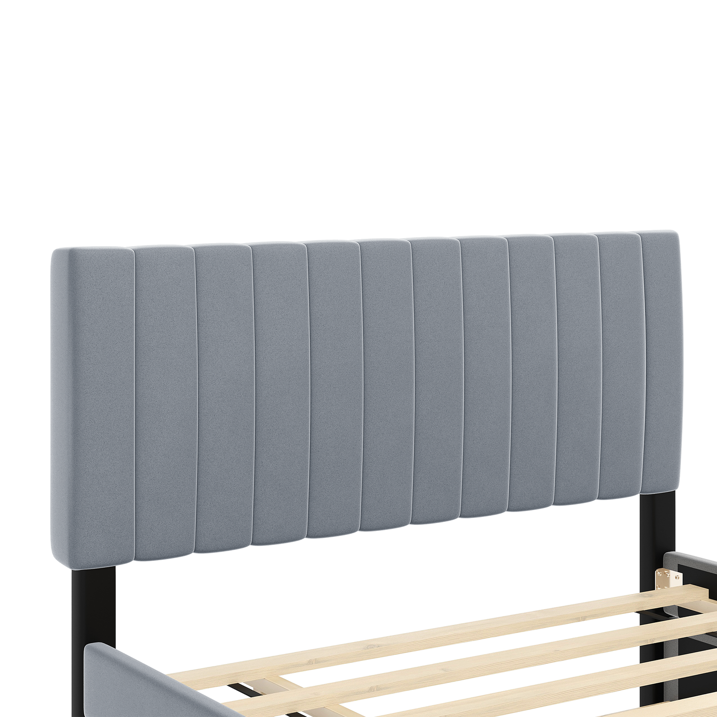 Full Size Velvet Upholstered Platform Bed with Twin Size Trundle, Gray