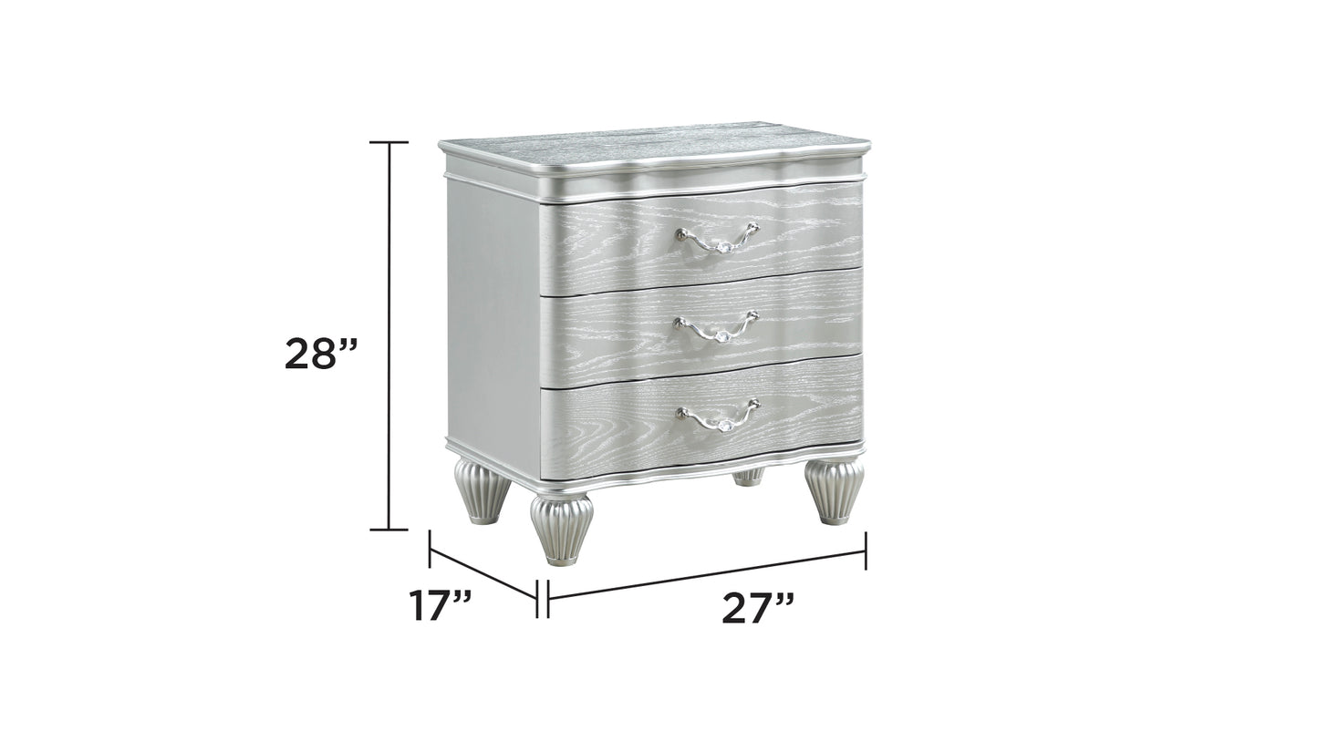 Landmark Traditional Style 3-Drawer Night stand With metal drawer pulls Made with Wood in Silver