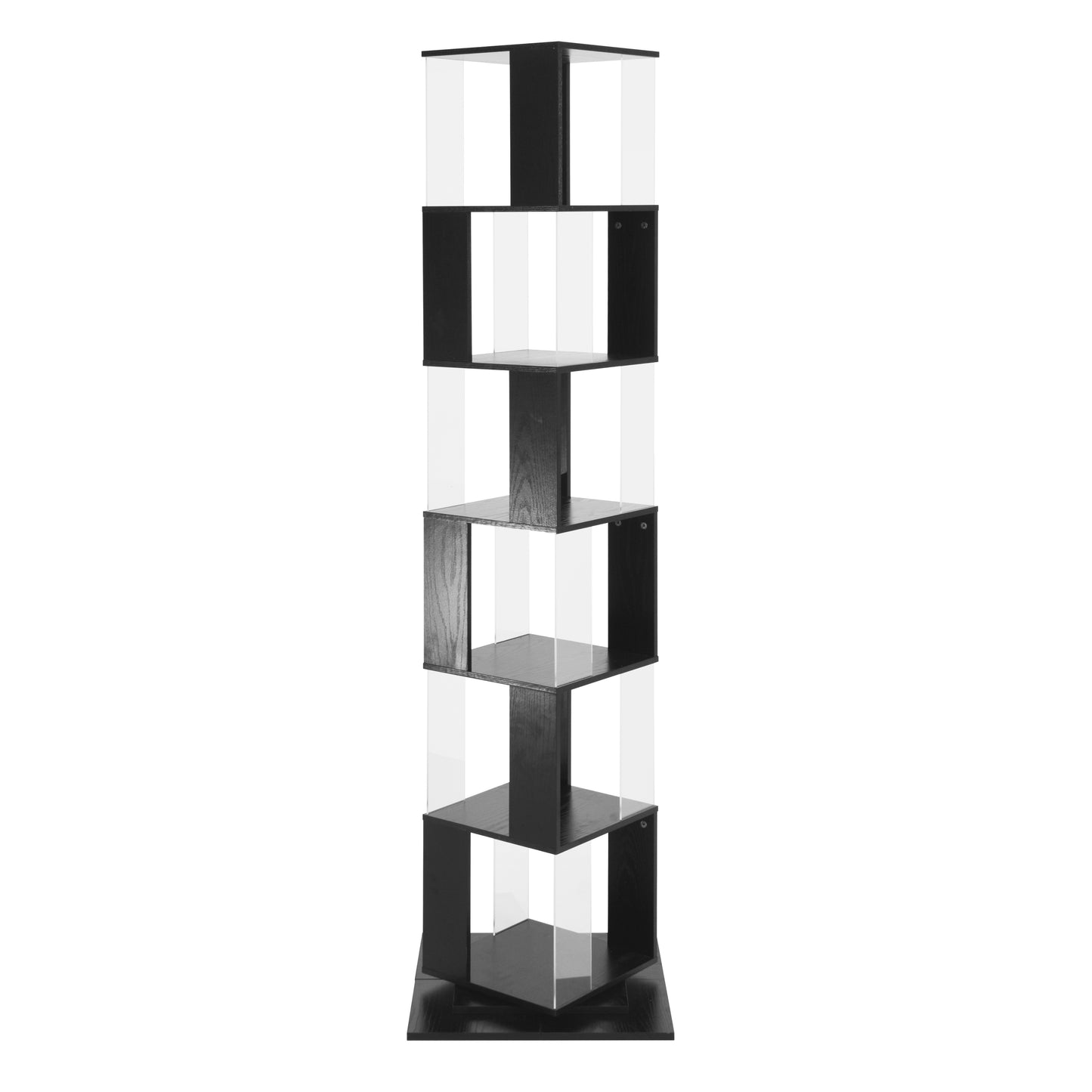 6 tier Rotating Bookshelf, Floor Rack Simple Bookcase  with Acrylic plate Student Multi-Function Creative Bookshelf for Living Room with anti-toppling base