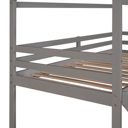 Twin Loft Bed with Slide, House Bed with Slide,Gray(OLD SKU :WF286245AAE)