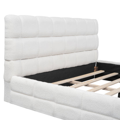 Queen Size Upholstered Platform Bed, White