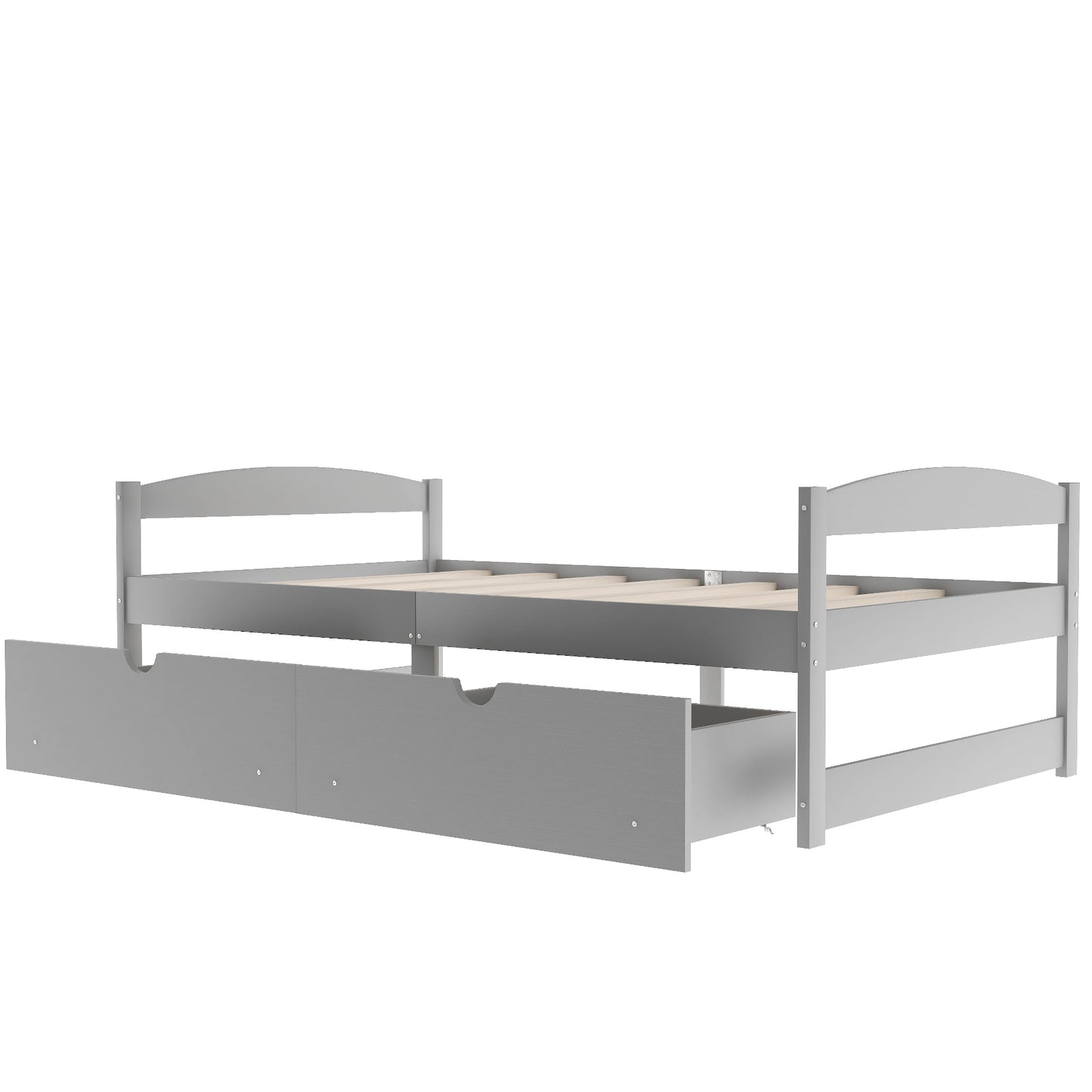 Twin size platform bed, with two drawers, gray