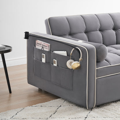 Sleeper Sofa Couch w/Pull Out Bed, 55" Modern Velvet Convertible Sleeper Sofa Bed, Small Love seat Sofa Bed w/Pillows & Side Pockets for Small Space, Living Room, Apartment,Gray