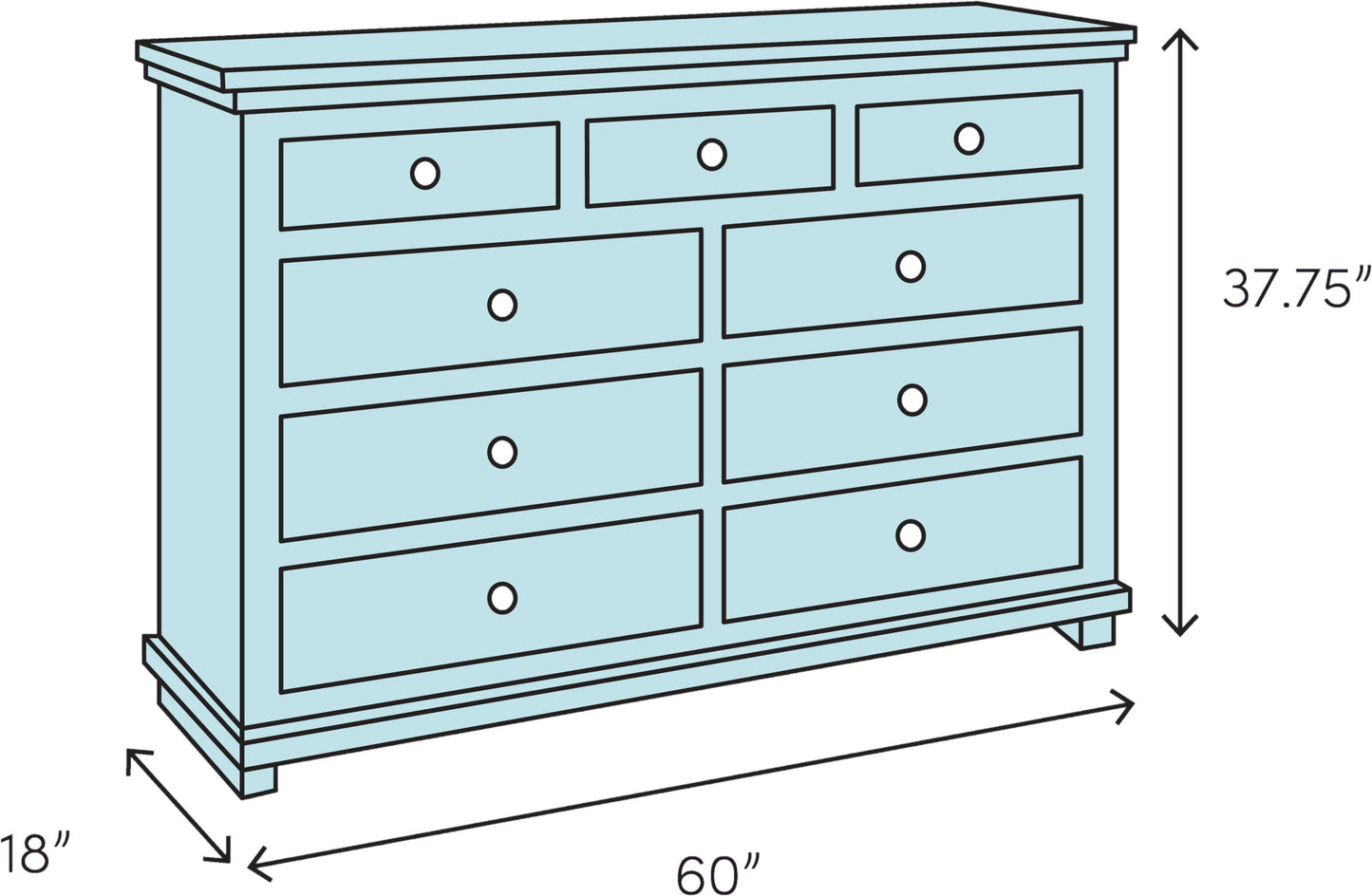 Seven Drawer Dresser Dark Cherry