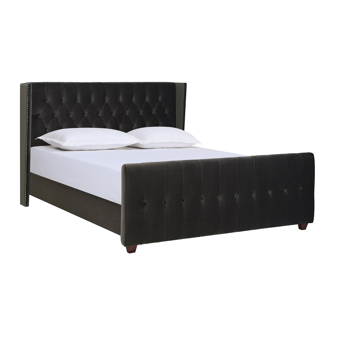 David Tufted Wingback King Bed, Dark Charcoal Grey Velvet