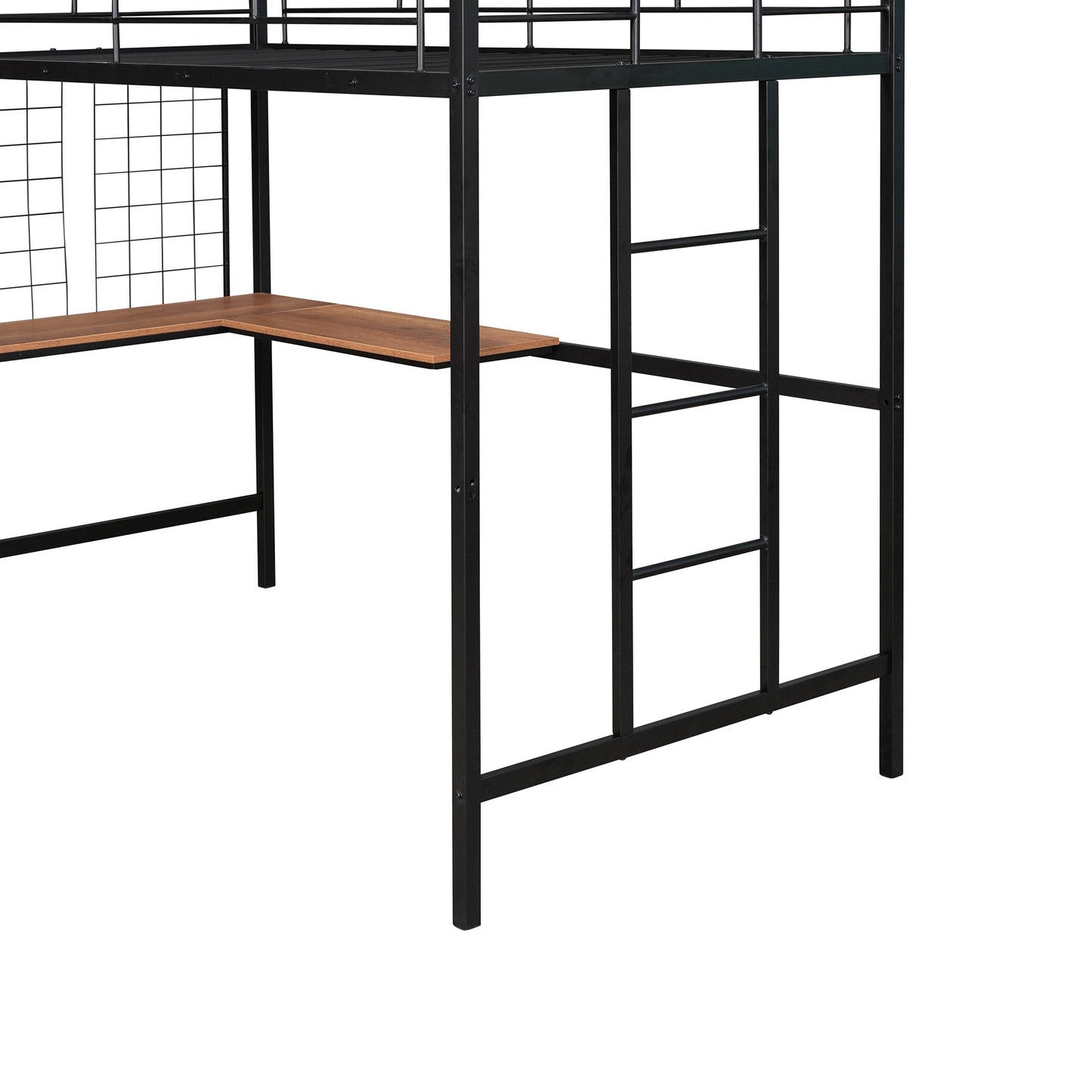 Twin Metal Loft Bed with Desk and Metal Grid,Black