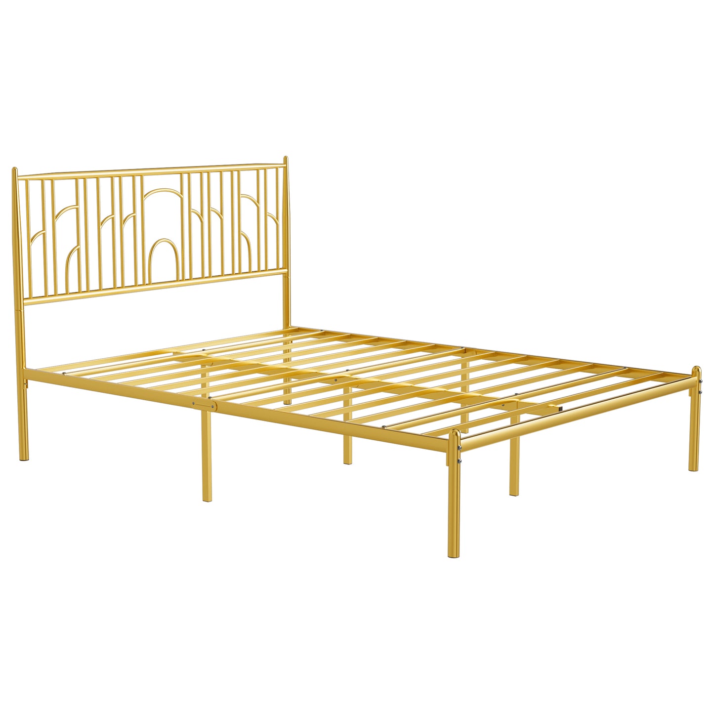 Metal Steel Platform Bed Frame with Iron-art Headboard (Queen Size) - Gold