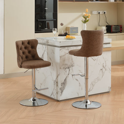 Swivel PU leather Barstools Adjusatble Seat Height from 25-33 Inch, Chrome base Bar Stools with Backs Comfortable Tufted for Home Pub and Kitchen Island, Beige,Set of 2,1512BR