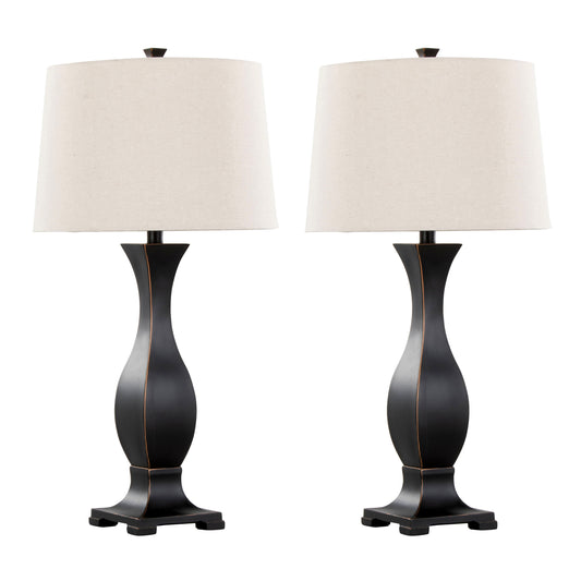 Riley 29" Contemporary Polyresin Table Lamp in Oil Rubbed Bronze Polyresin with Oat Linen Shade from Grandview Gallery by LumiSource - Set of 2