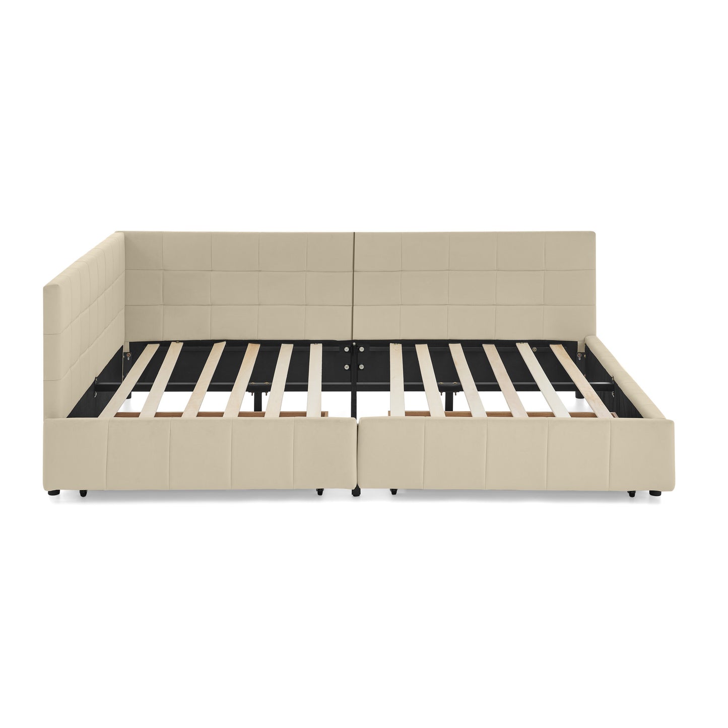 Full Size Storage Upholstered Tufted Bed Frame, Sofa Bed Frame with Comfortable Backrest and Armrests, Full Size Bed for Bedroom, Living Room,Velvet, BEIGE(80.5''*59''*29.5'')