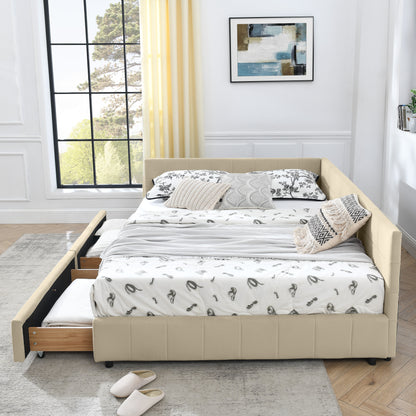 Queen Size Storage Upholstered Tufted Bed Frame, Sofa Bed Frame with Comfortable Backrest and Armrests, Queen Size Bed for Bedroom, Living Room,Velvet, BEIGE(85.5''*64.5''*29.5'')