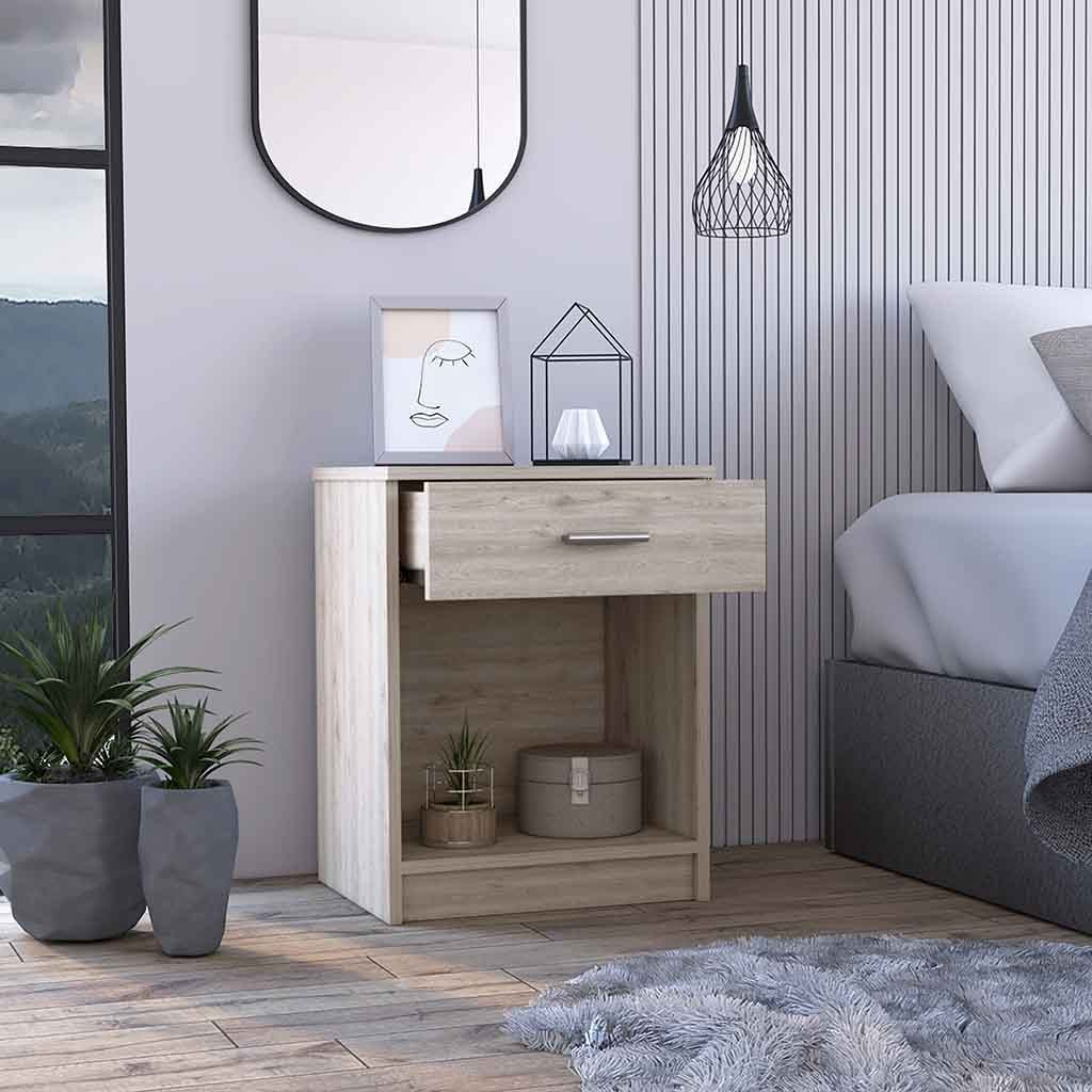 Eco Nightstand , End Table, Side Table Superior Top,  One Drawer, Lower Shelf -Light Gray