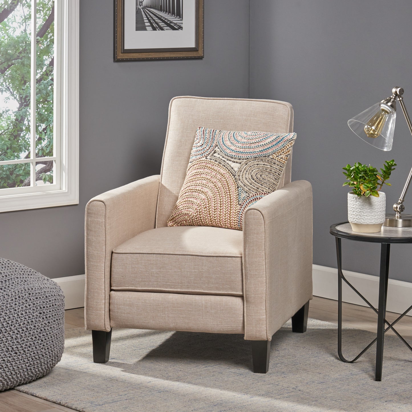 Light Beige Linen Push Back Chair for Elegant Home Décor