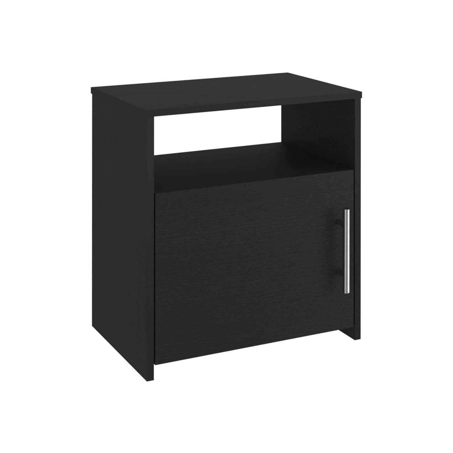 Nightstand, Single Door Cabinet, Metal Handle, One Shelf, Superior Top, Black
