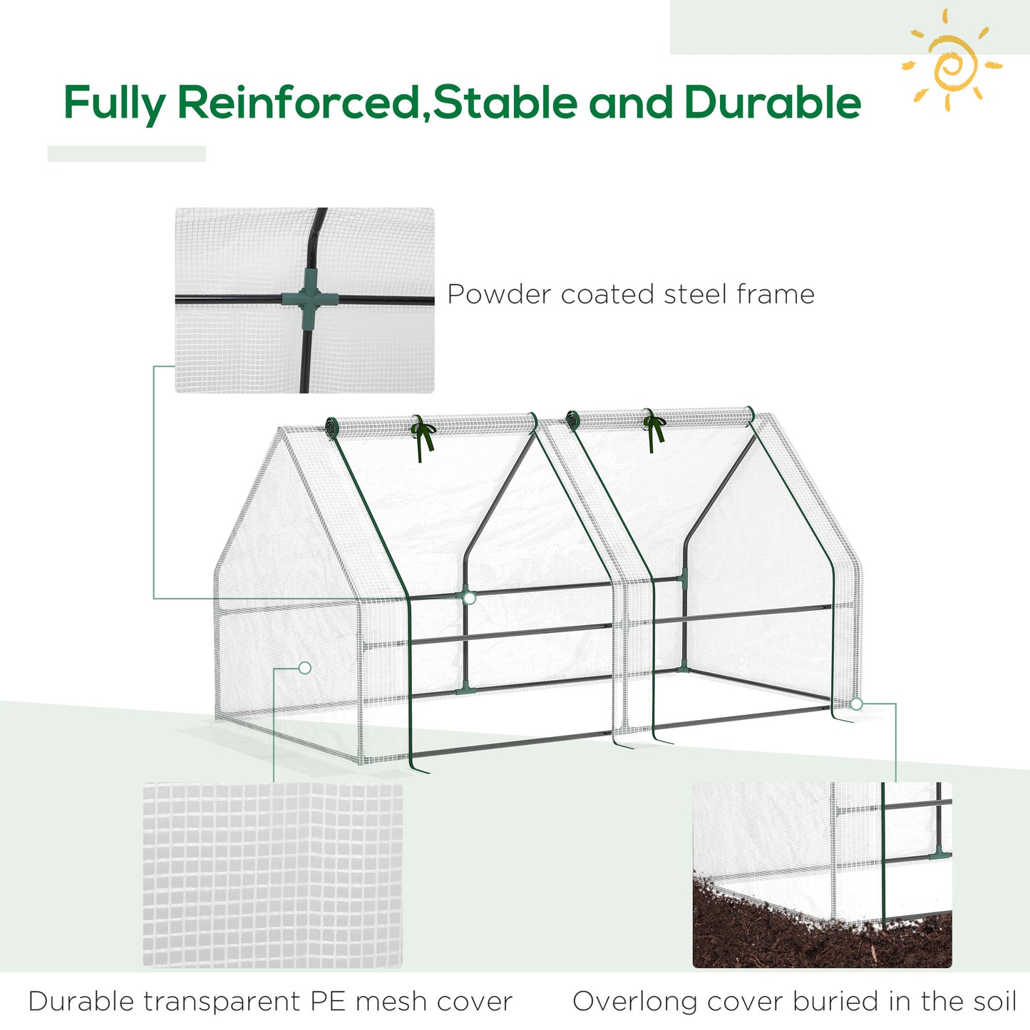 Outsunny 6' x 3' x 3' Portable Mini Greenhouse Outdoor Garden with Large Zipper Doors and Water/UV PE Cover, White