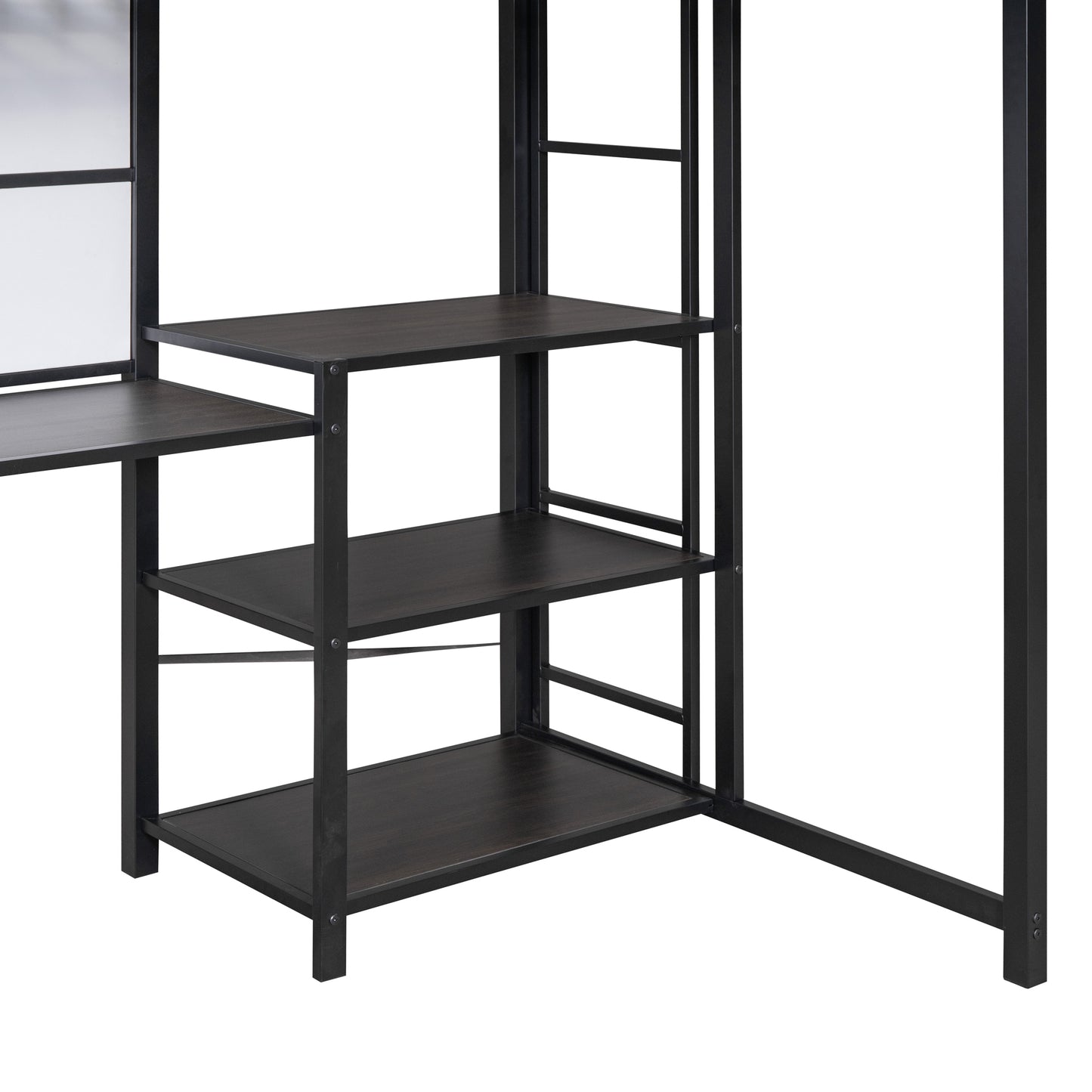 Twin Size Loft Bed with Desk and Whiteboard, Metal Loft Bed with 3 Shelves and Ladder, Black