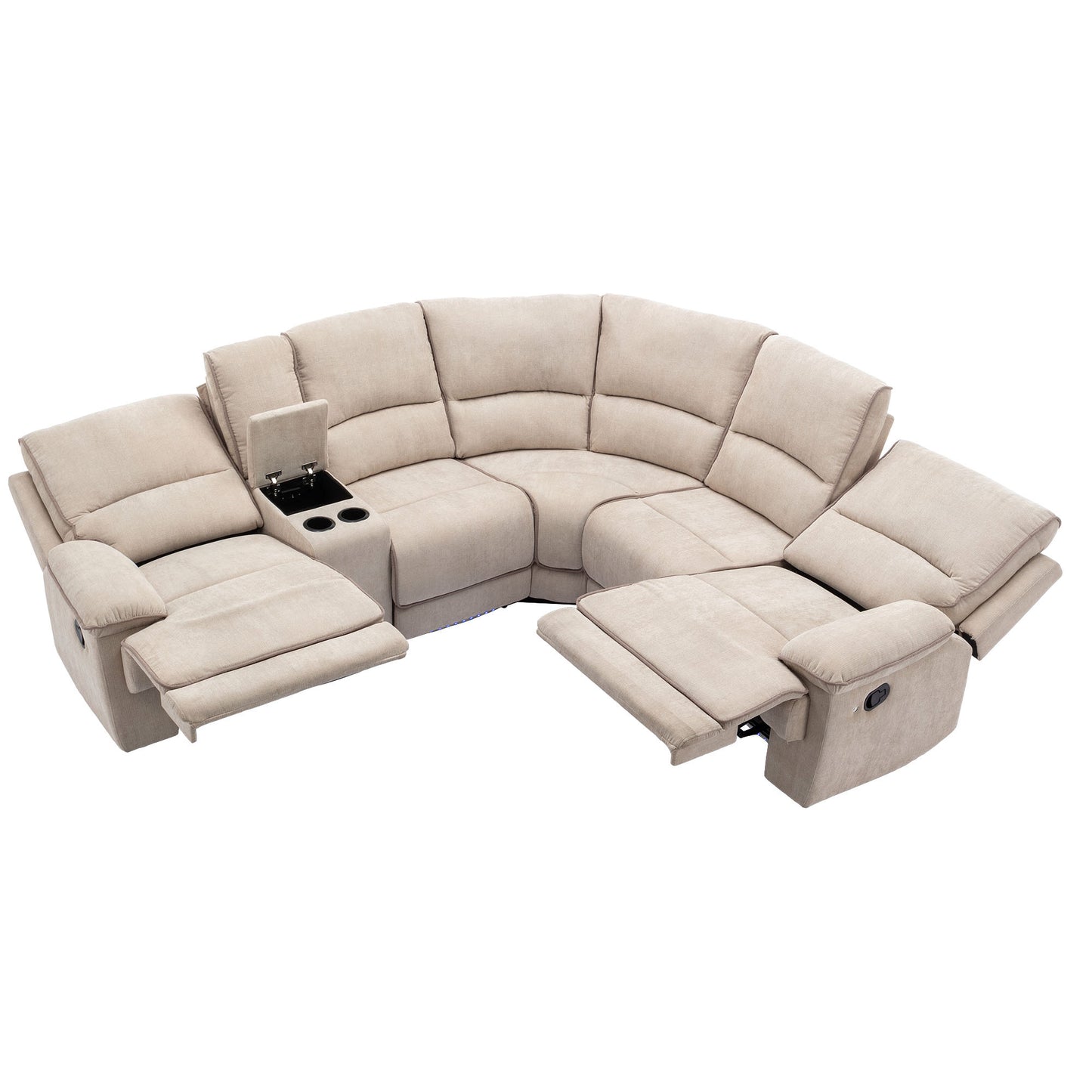 94.8" Modern Manual Reclining Living Room Furniture Set with USB Ports, Hidden Storage, LED Light Strip and 2 Cup Holders, Cream