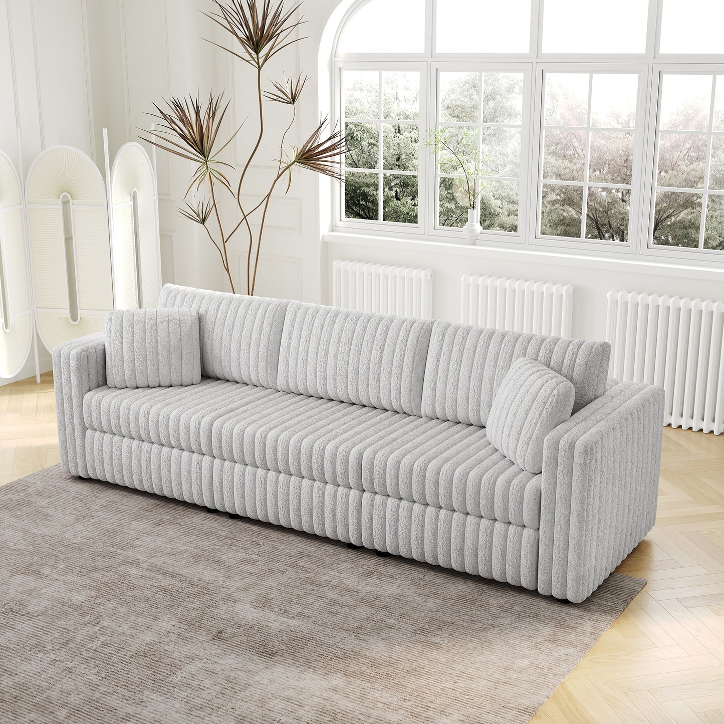 106.3" Soft  Modular 3-person Sofa - Highly Comfortable & Distinctive Design. Ideal for Bedroom & Living Room. Light gray. Modern & Plush Furniture Choice