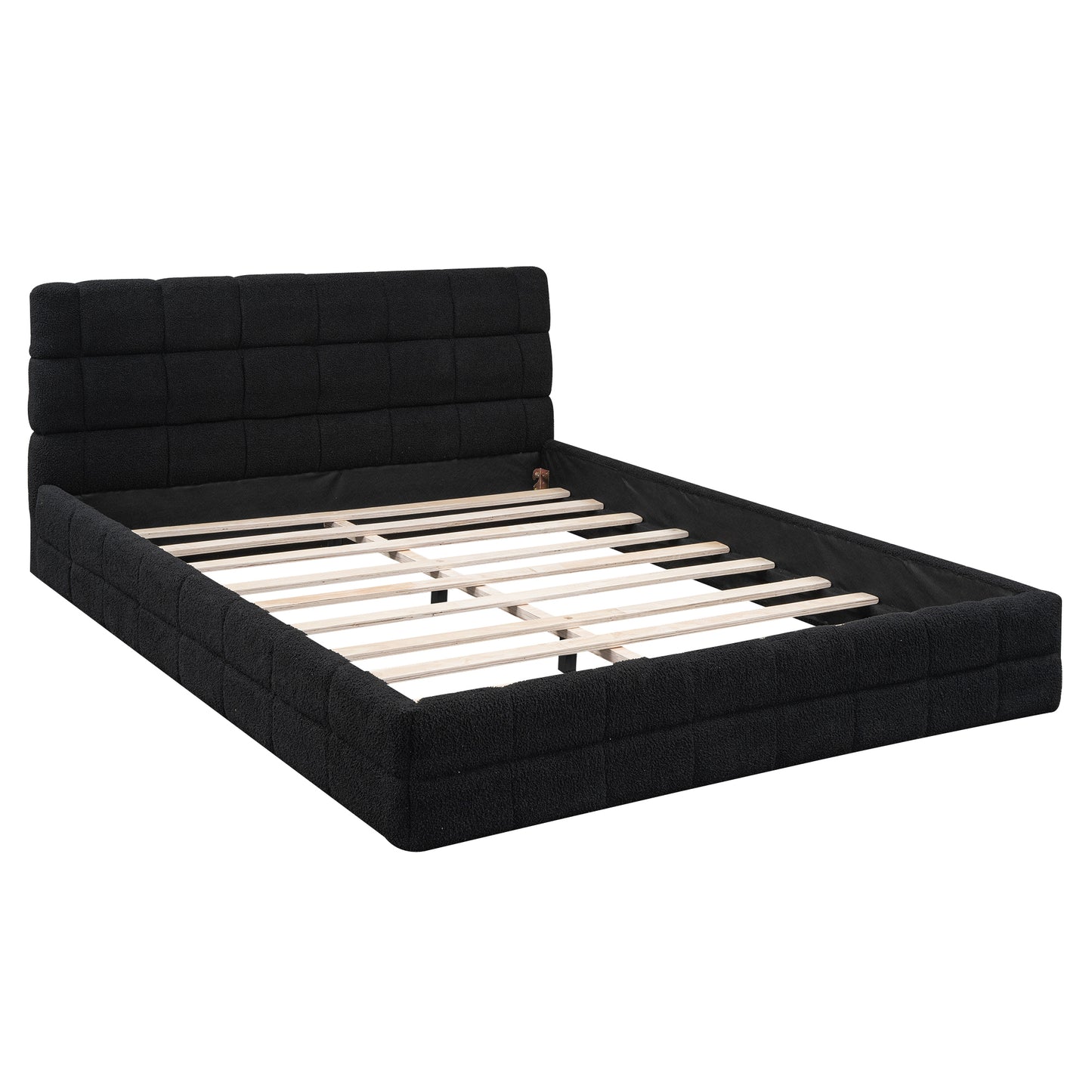 Queen Size Upholstered Platform Bed, Black