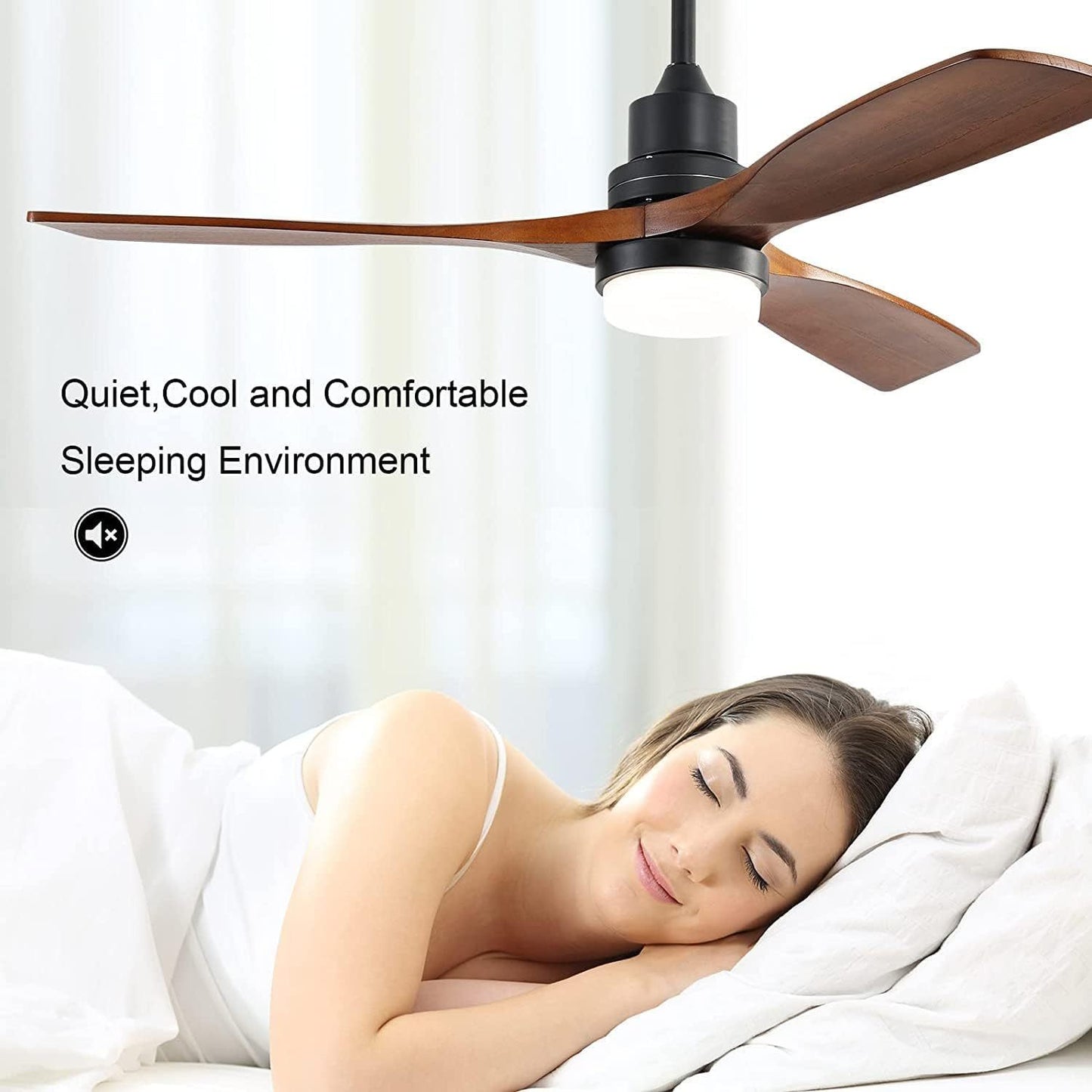 60 inch 3 Solid Wood Blade DC Motor Ceiling Fan Decorate for the Living Room with Light