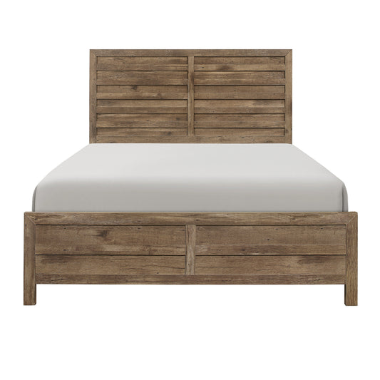 Weathered Pine Finish 1pc Queen Bed Modern Line Pattern Rusticated Style Bedroom Furniture