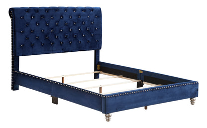 Transitional Navy Blue Upholstered Bed