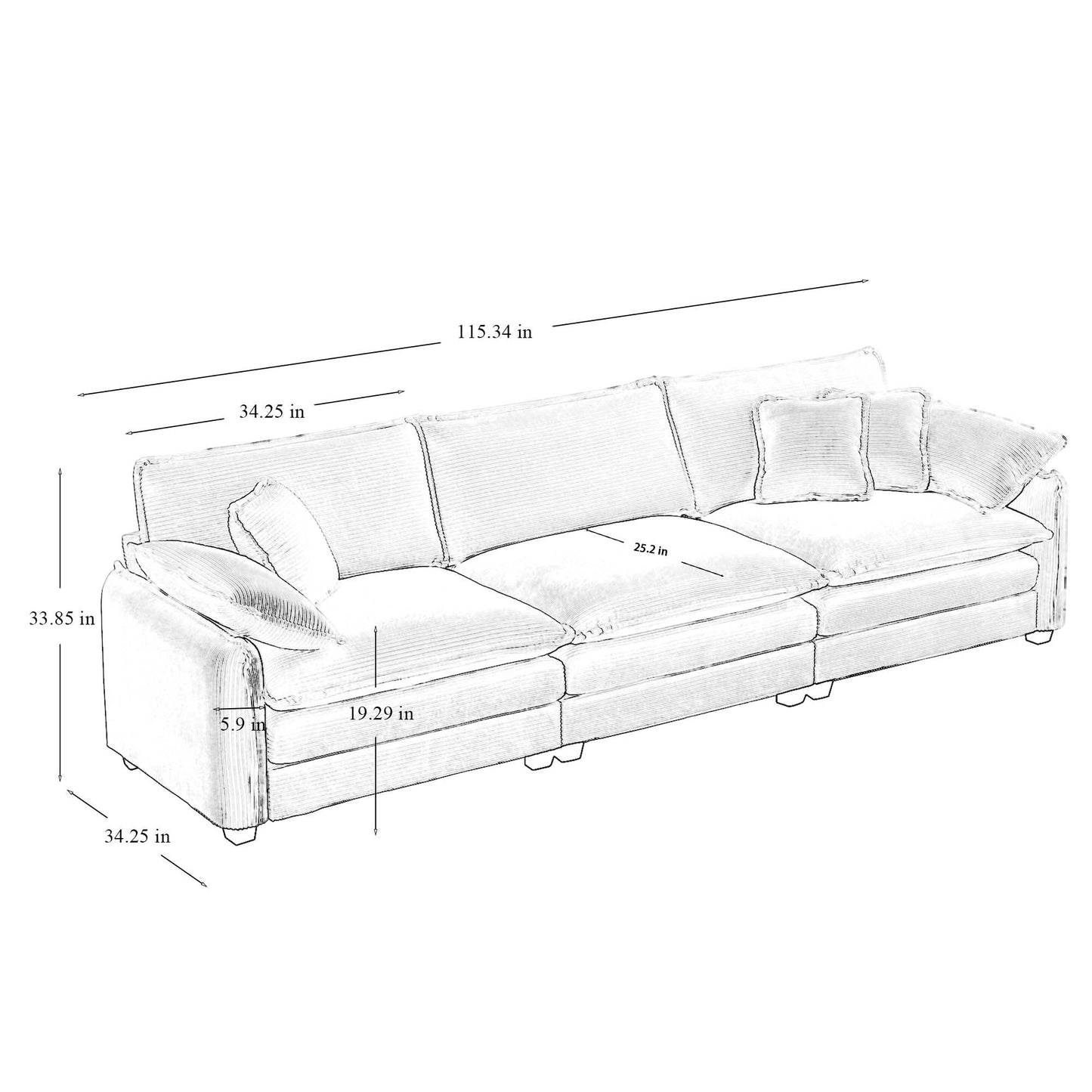 Modern Living Room Sofa Two-Piece Set, Suitable for Living room and Bedroom Sofa Set, Consists of two pieces of 2 Seater Sofa,Beige Corduroy