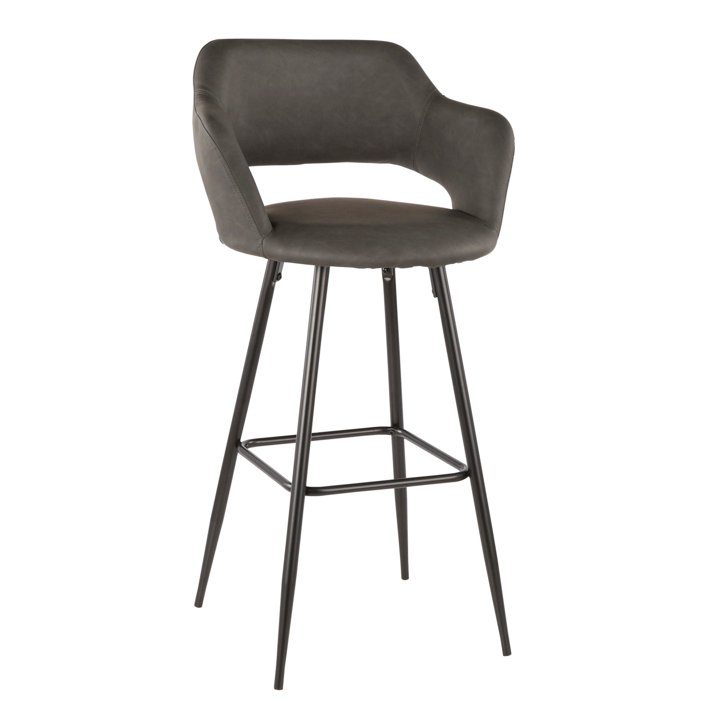 Margarite Contemporary Barstool in Black Metal and Grey Faux Leather by LumiSource - Set of 2