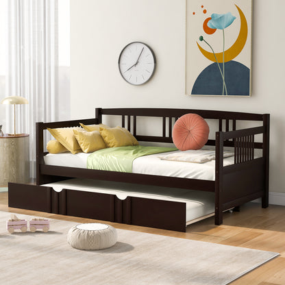 Twin Size Daybed Wood Bed with Twin Size Trundle,Espresso