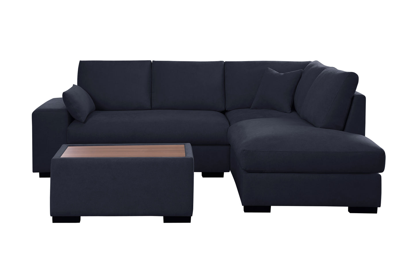 Joshua 100"W Dark Gray Woven Fabric Sectional Sofa with Right Facing Chaise and Console Ottoman