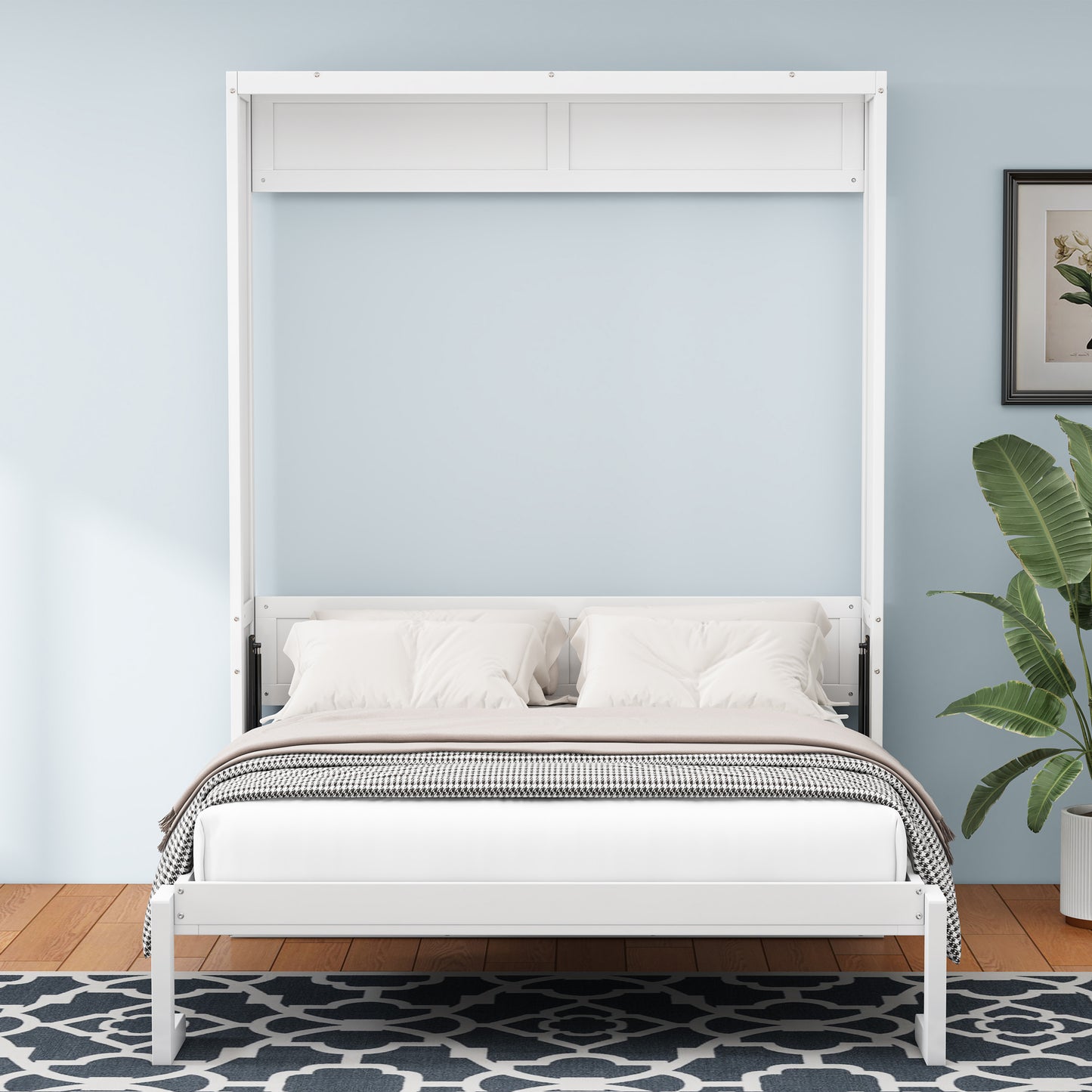 Queen Size Murphy Bed, 68-inch Cabinet Bed Folding Wall Bed with Desk Combo Perfect for Guest Room,Study, Office,White(old sku:BS530192AAC)