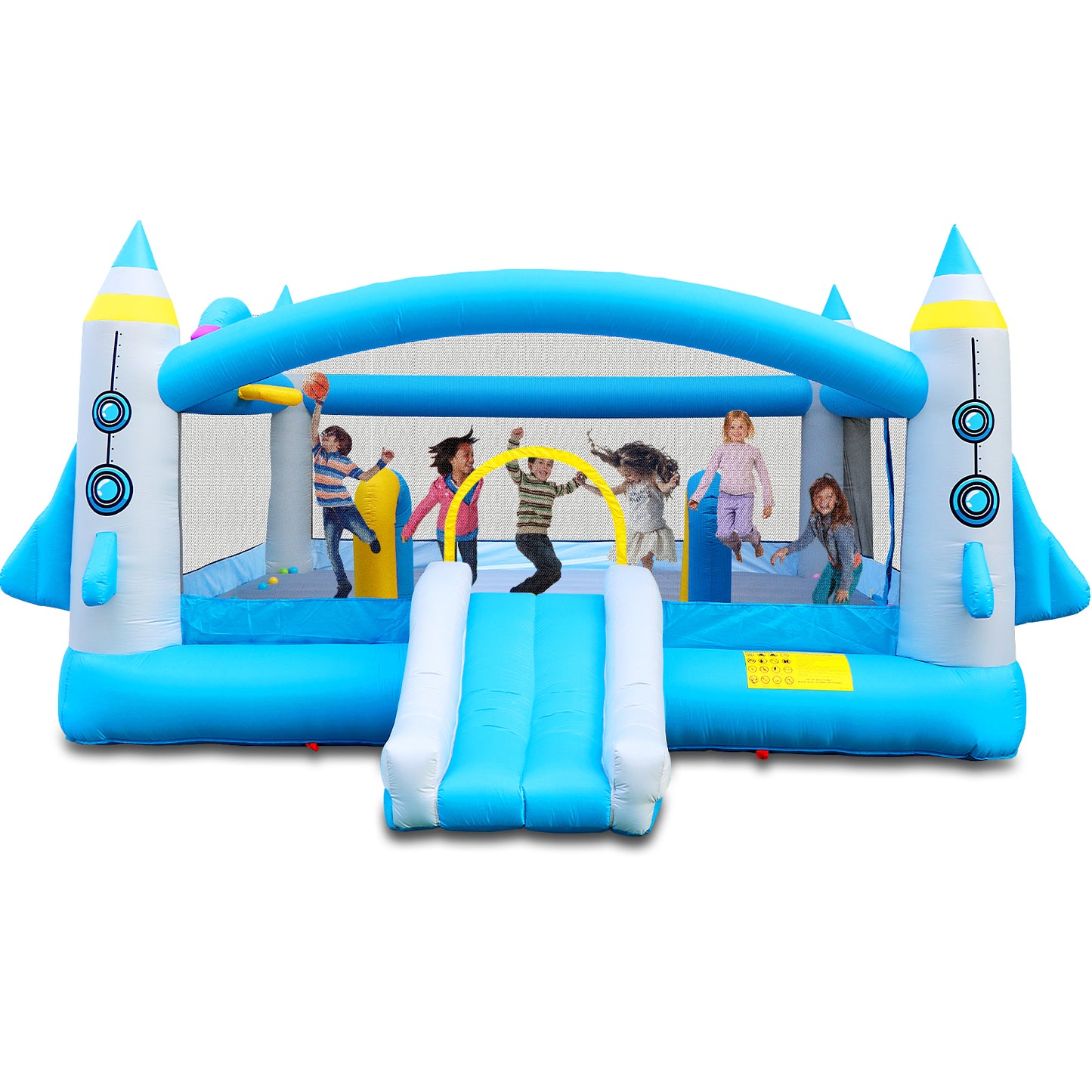 Multifunctional Jump 'n Slide Inflatable Bouncer for Kids Complete Setup with Blower - 198" x 180" Play Area - 96" Tall