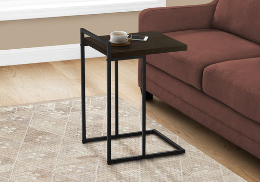 Accent Table, C-shaped, End, Side, Snack, Living Room, Bedroom, Brown Laminate, Black Metal, Contemporary, Modern