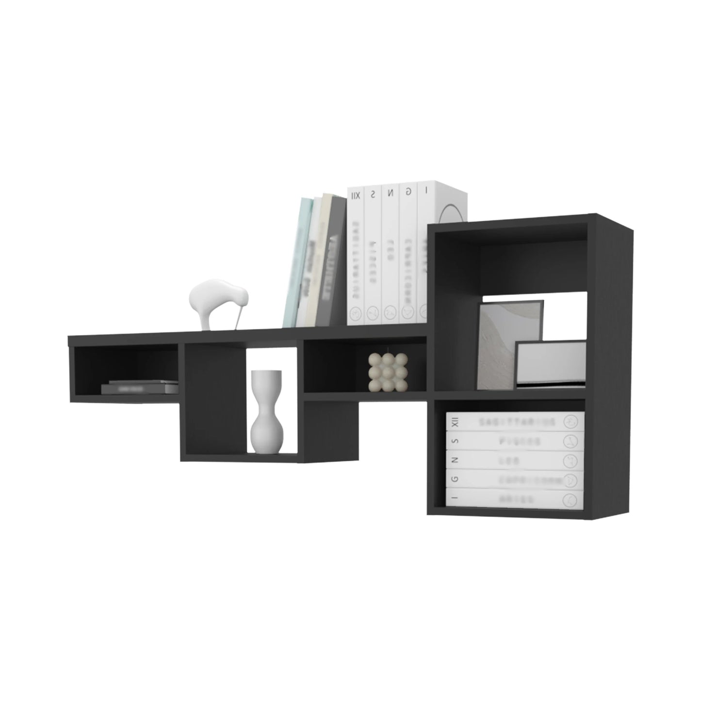 Black Wall-Mounted Shelf Unit with 5 Shelf