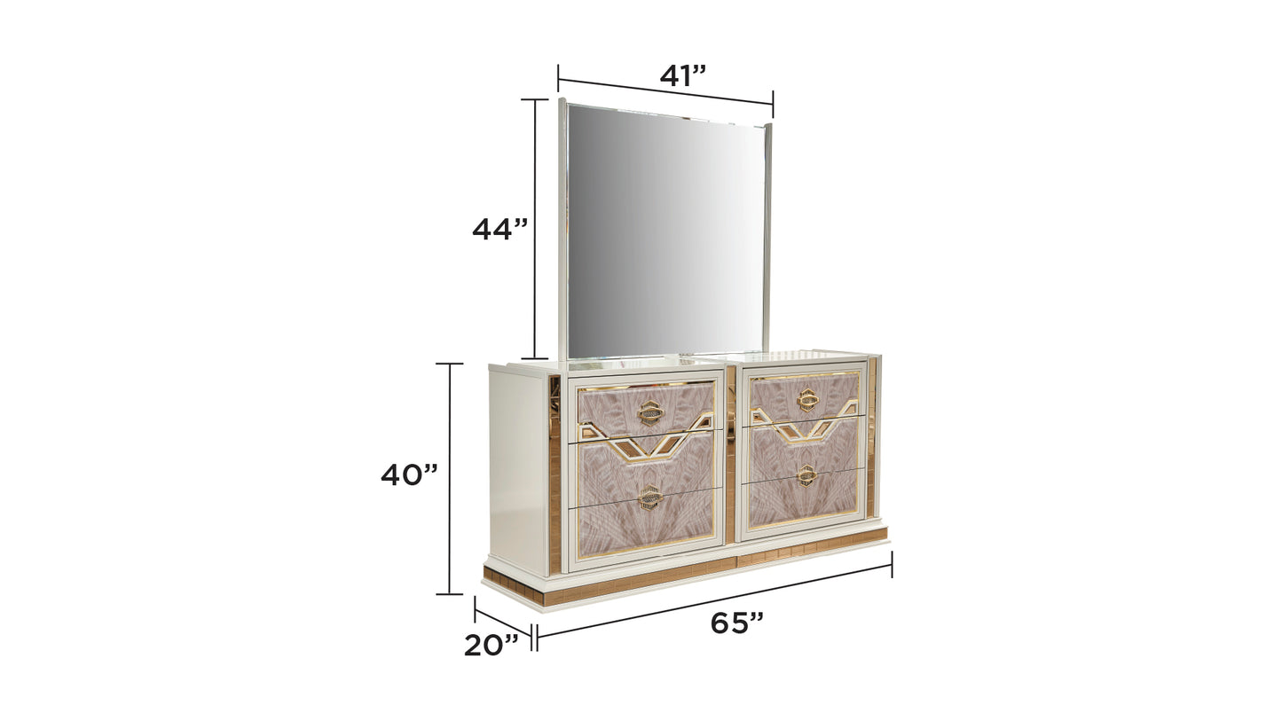 Omari Modern Style 6- Drawer Dresser Made with Wood and Gold Accents in Beige