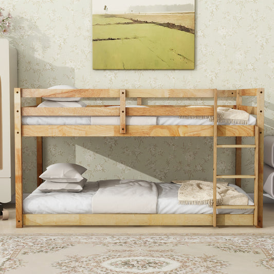 Solid Wooden , Solid Rubber Wooden Twin over Twin Loft Bed with Ladder ,Upper and Bottom Bed Platforms crafted with Strengthened Slats ,Natural