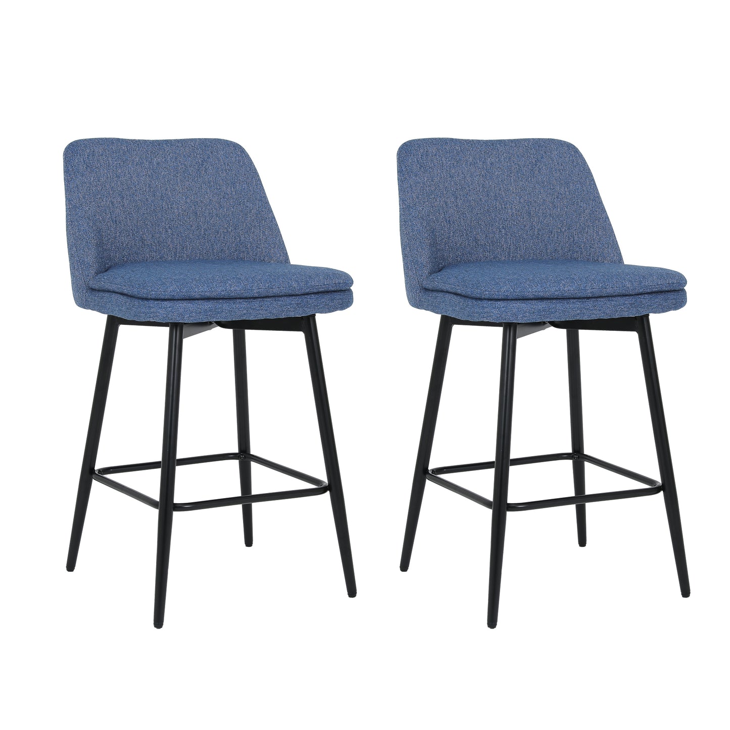 Counter Height Swivel Bar Stools Set of 2, 360° Swivel Upholstered Barstools with Back and Metal Legs, 25.6" Seat Height,Counter Stools for Kitchen Island and Pub,Linen Cloth,Blue Linen