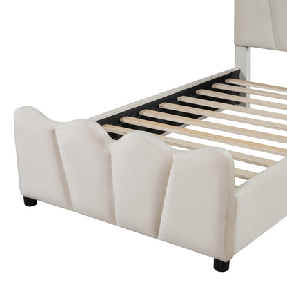 Twin Size Upholstered Platform Bed Velvet Upholstered Bed, Beige