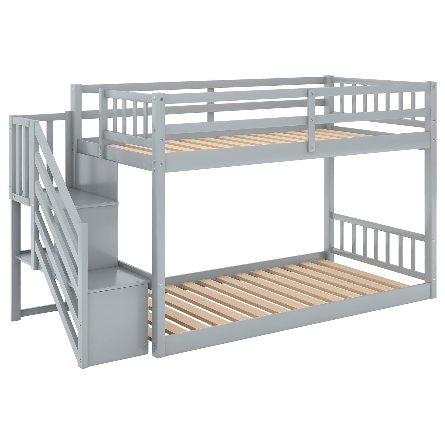 Norset Twin over Twin Bunk Bed with Ladder and Storage, Grey