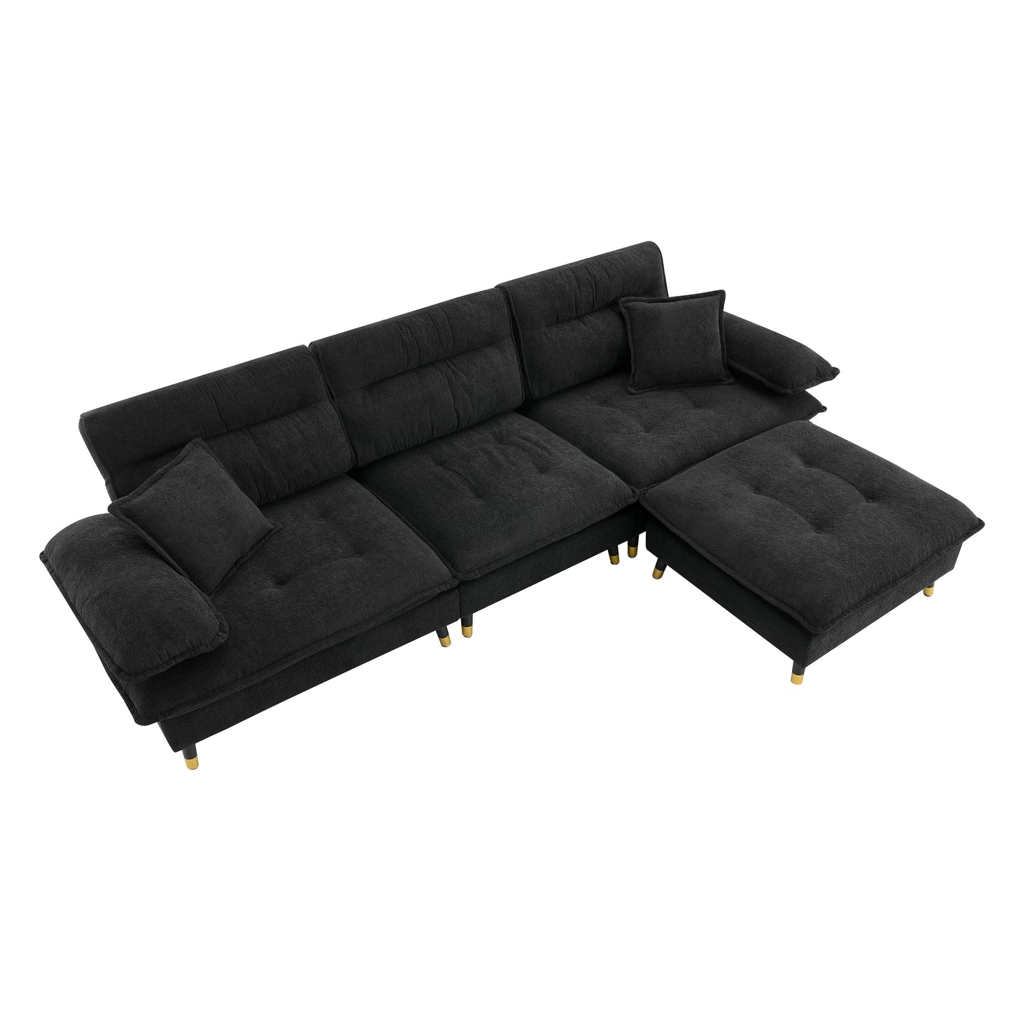 106*66.5" L shaped Convertible Sectional Sofa,4 Seat Tufted Couch Set with Two-tone Adjust Legs,Cloud Chenille Fabric,Movable Ottoman for Living Room,  Apartment,Office,3 Colors