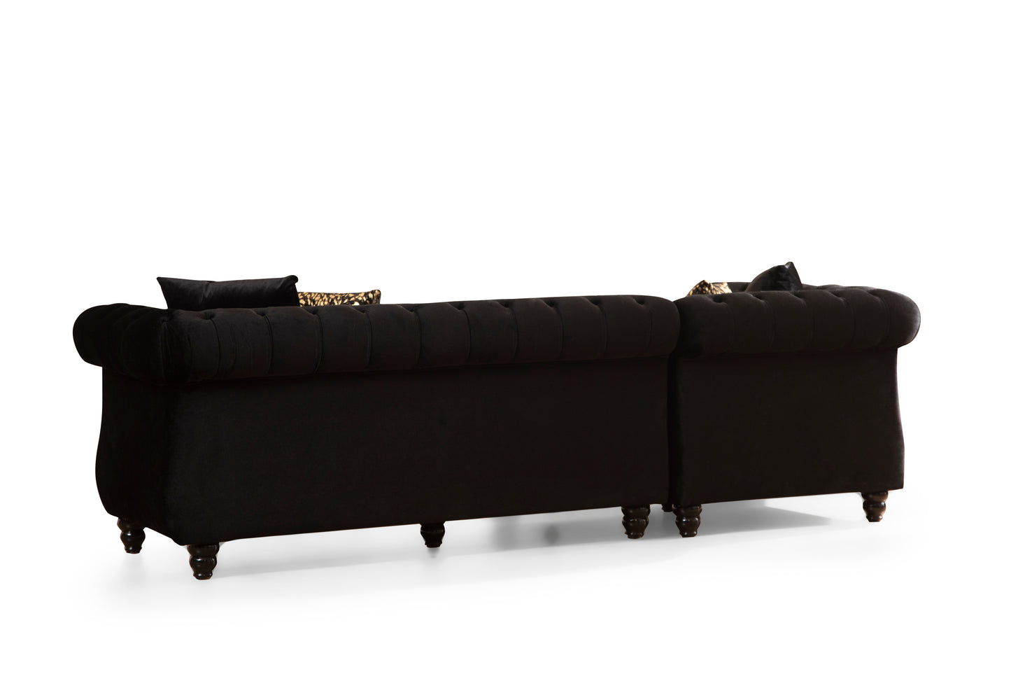 Gold Detailed Tufted Upholstery Sectional made with Wood In Black