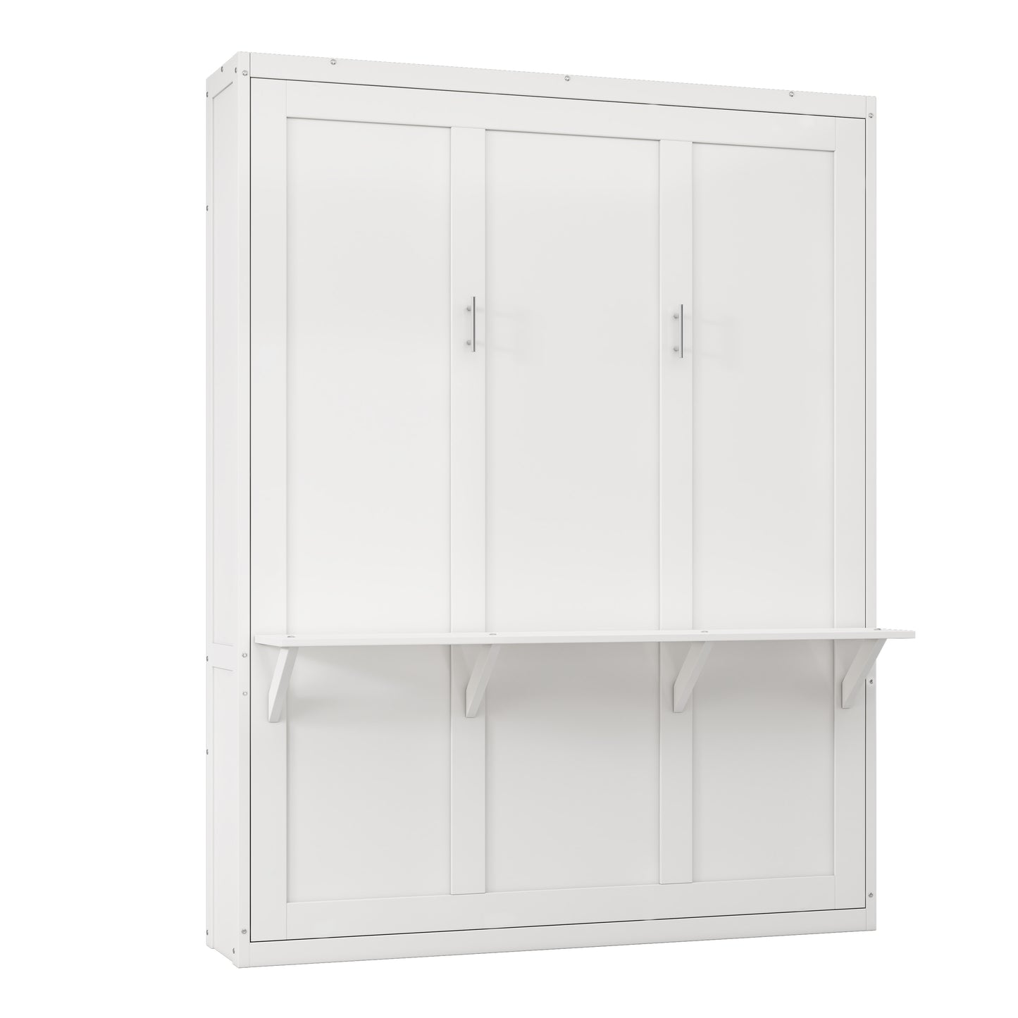 Queen Size Murphy Bed with 1 Side Cabinet Storage Shelf, 68-inch Cabinet Bed Folding Wall Bed with Desk Combo Perfect for Guest Room, Study, Office,White(old sku:BS300192AAC)