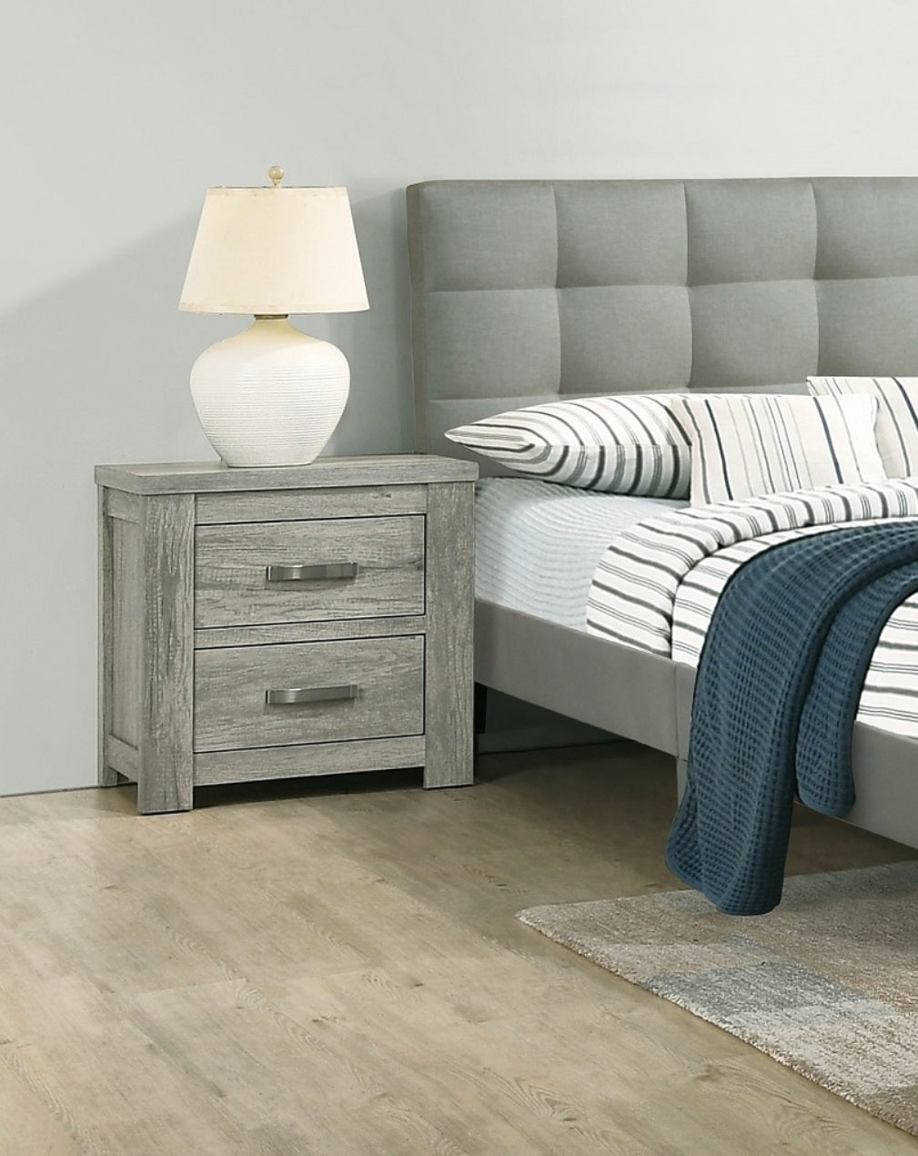 Bedroom Furniture Rustic Light Grey Simple 1pc Nightstand 2-Drawers Bed Side Table Solidwood