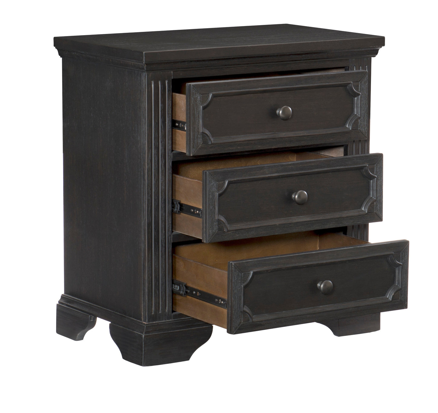 Traditional Design 3-Drawers Nightstand 1pc Charcoal Finish Rustic Style Bedroom Furniture