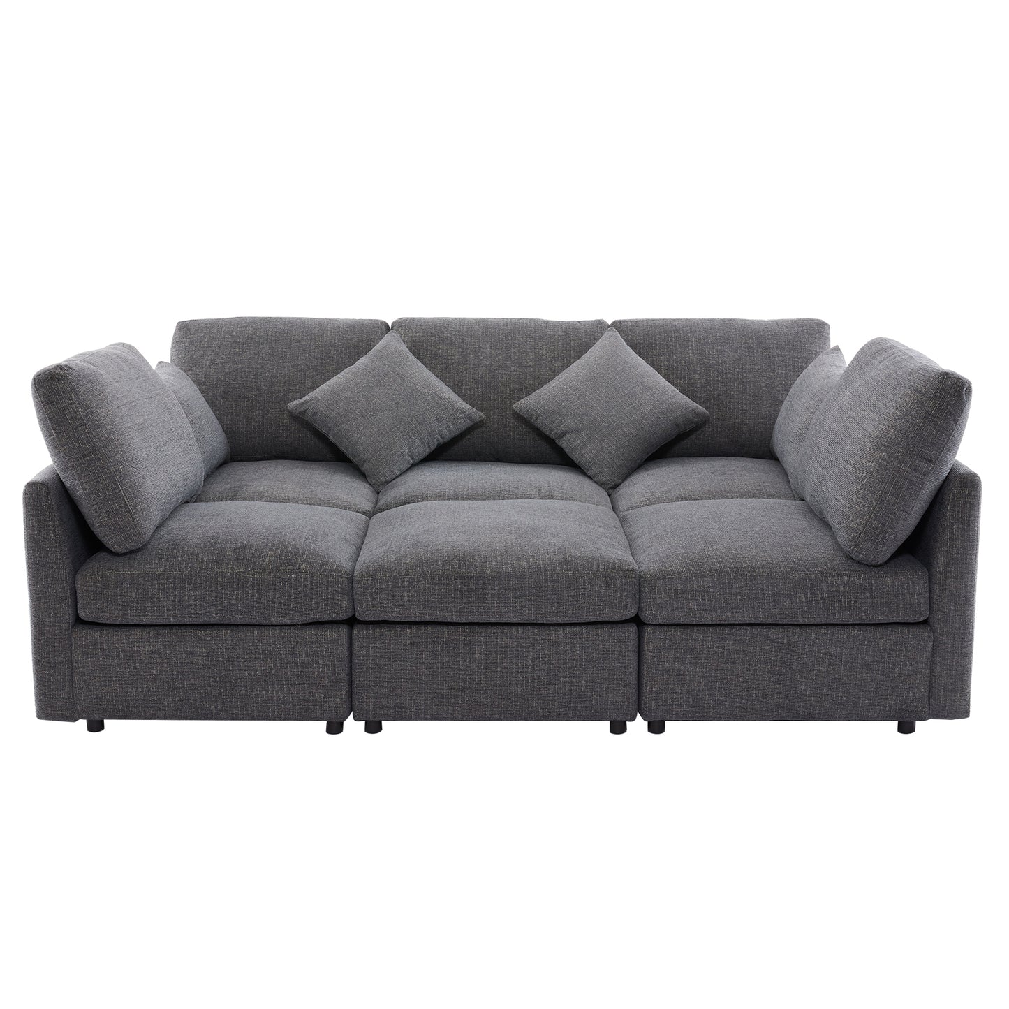 85.4" Sectional Sofa Modular Sofa U-shaped Sofa Couch Sofa Bed L-shaped Sofa with a Movable Ottoman and Two USB Ports for Living Room, Grey