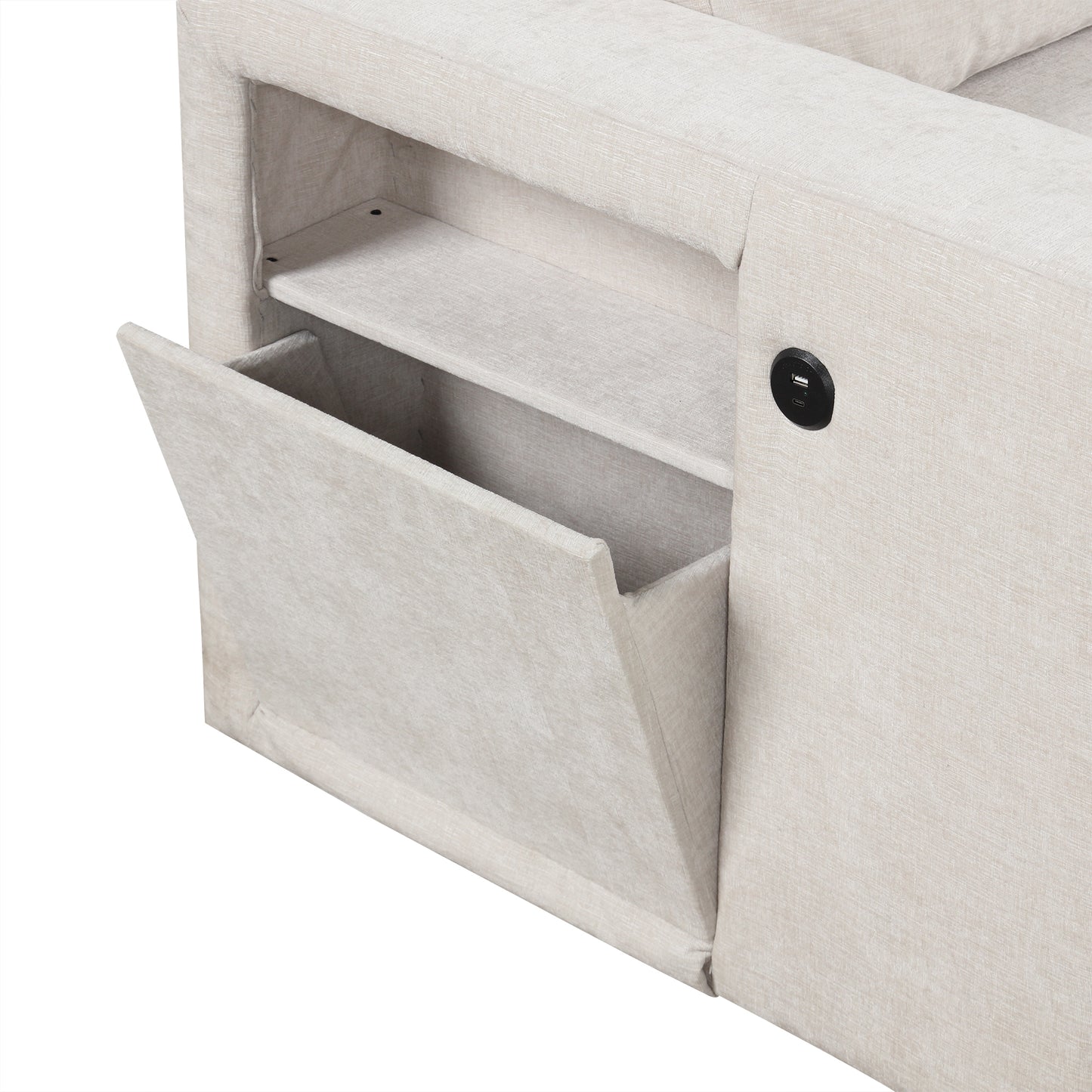 U_STYLE  L-shaped Padded Modular Sofa with Storage Space, USB Ports, and Cup Holders on the Armrests, Suitable for Living Rooms, Offices, and Apartments.