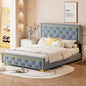 Queen Size Upholstered Platform Bed With Pull Point Headboard And Metal Wire Frame At The Head And Foot Of The Bed, Metal Feet, Velvet, Gray