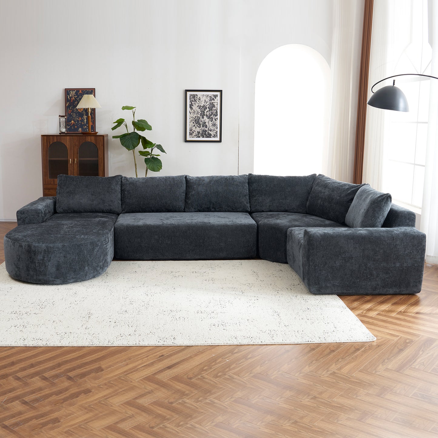 141.7" Oversized Modular Sofa Cloud Sectional Sofa Set Upholstered Couches U-shaped Sofa with Deep Seat for Living Room, Grey