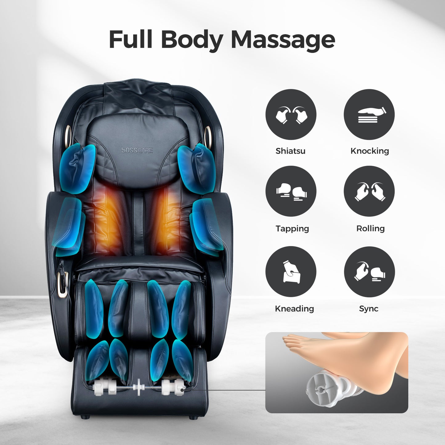 BOSSCARE 3D Zero Gravity Massage Chair,Full Body Shiatsu Recliner with APP Black