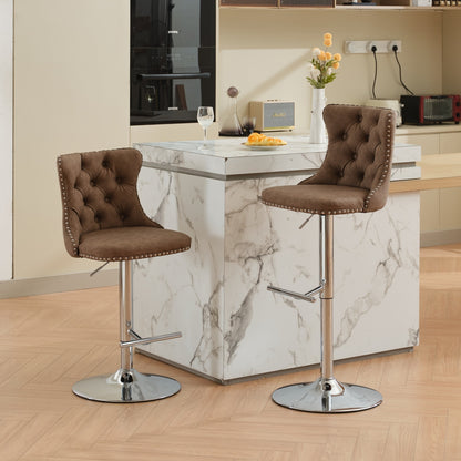 Swivel PU leather Barstools Adjusatble Seat Height from 25-33 Inch, Chrome base Bar Stools with Backs Comfortable Tufted for Home Pub and Kitchen Island, Beige,Set of 2,1512BR